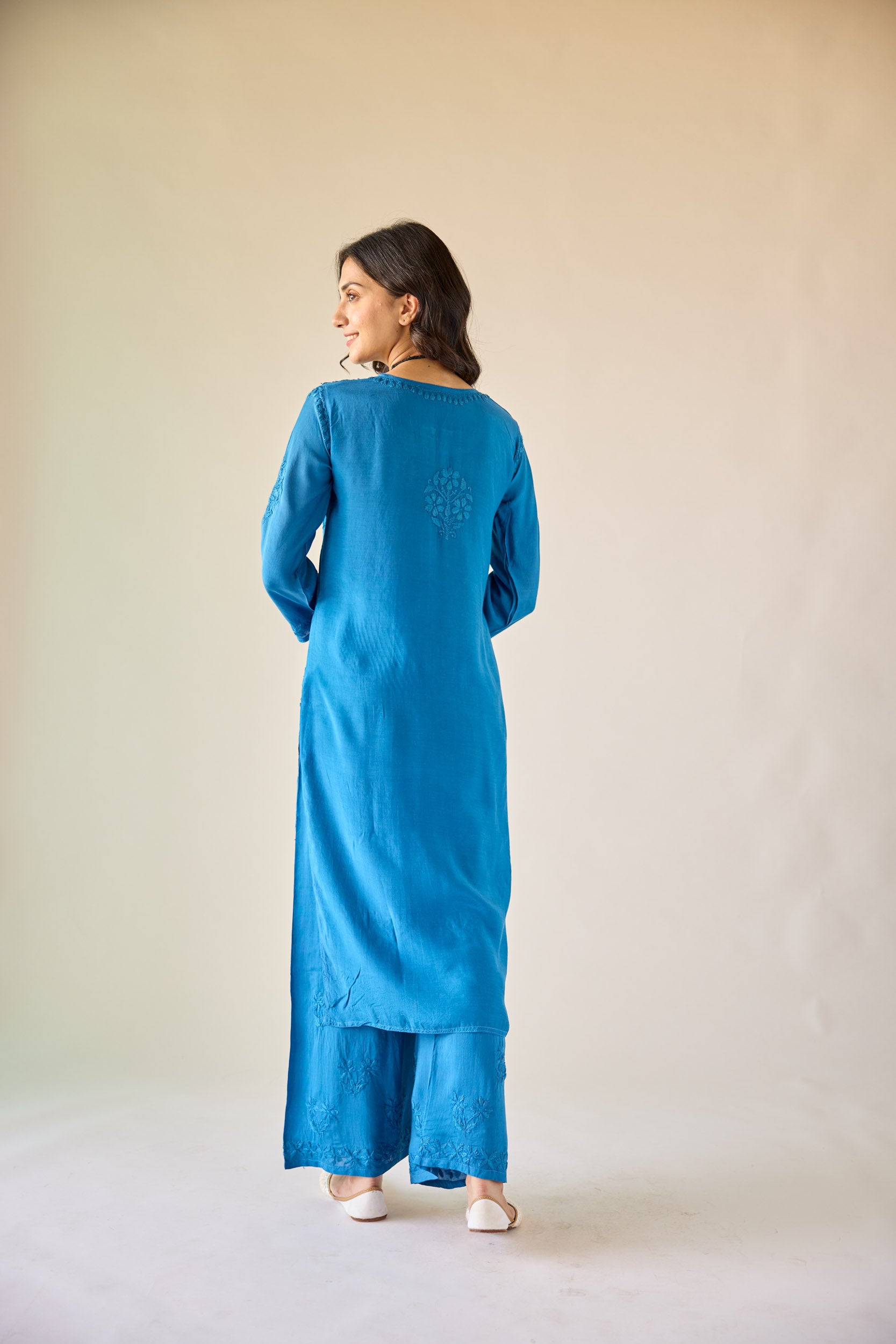 Lamis Royal Blue Modal Hand Embroidered Chikankari Kurta & Pant Set