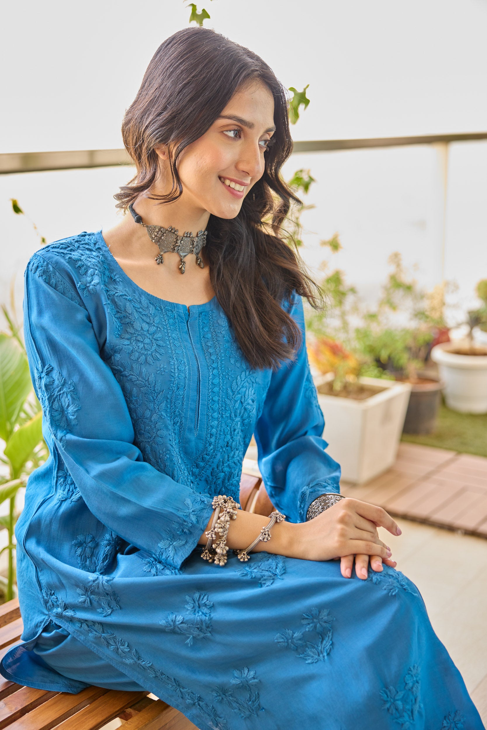 Lamis Royal Blue Modal Hand Embroidered Chikankari Kurta & Pant Set